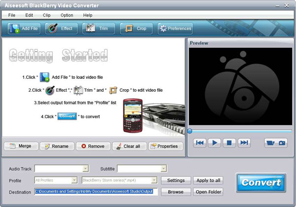BlackBerry Video Converter screen