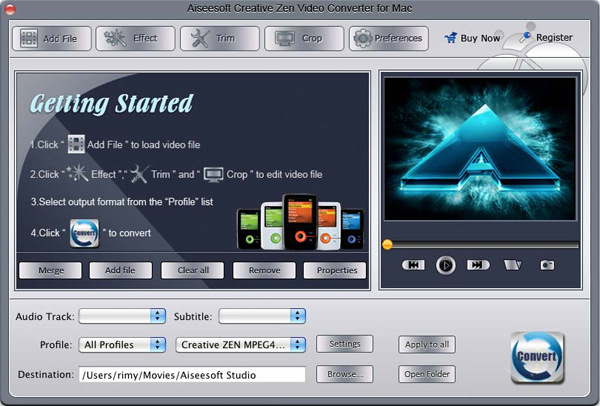 Creative Zen Video Converter for Mac screen