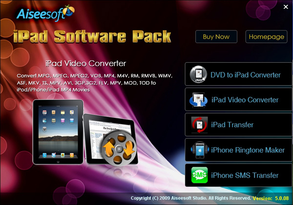 iPad Software Pack screen