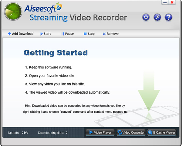 Streaming Video Recorder screen